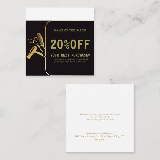 ゴールデンアンドブラック美しいサロン 割引カード (正面/裏面)