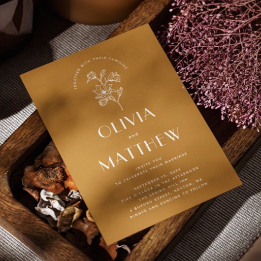 ゴールデンアンバーフローラミニマ結婚リスト。QRと写真 招待状