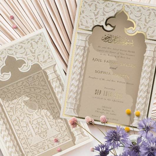 ゴールデンアーキテクチャーエレガンス結婚式招待状 箔招待状