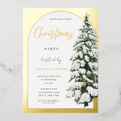 ゴールデンアーチホワイトスノーツリークリスマスパーティー金ゴールド 箔招待状 (正面)