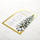 ゴールデンアーチホワイトスノーツリークリスマスパーティー金ゴールド 箔招待状 (回転した状態)