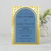 ゴールデンアーチリーガルイエロー&ダスティブルー(無地の) 箔招待状 (立ち正面)