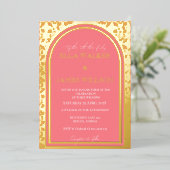 ゴールデンアーチリーガル赤面ピンク無地の(R) 箔招待状 (立ち正面)