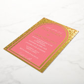 ゴールデンアーチリーガル赤面ピンク無地の(R) 箔招待状 (回転した状態)