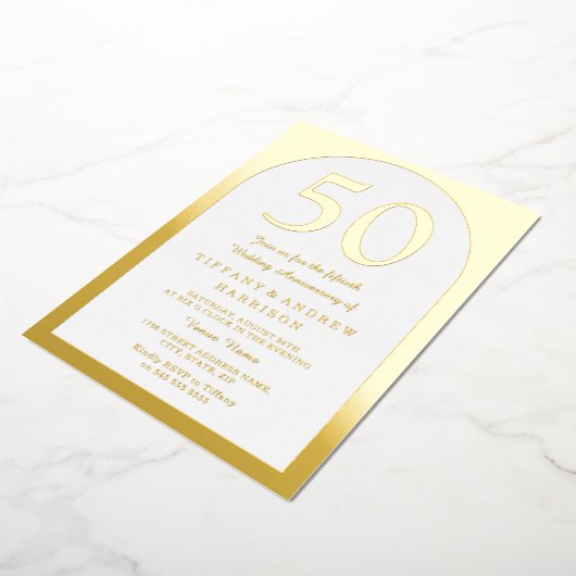 ゴールデンアーチ50周年結婚記念日ゴールド 箔招待状 (回転した状態)