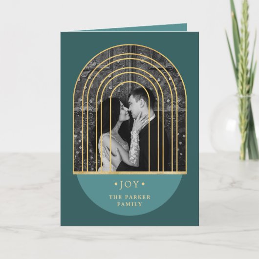 ゴールデンアーチ |深いグリーンクリスマスフォト シーズンカード (正面)