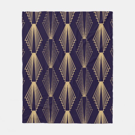ゴールデンアートデコパターン。シームレスダークブルー フリースブランケット (正面)