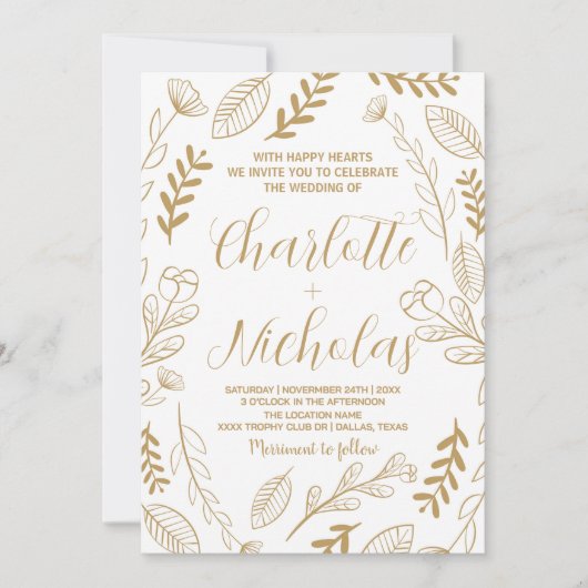 ゴールデンアートホワイト結婚式招待状 招待状 (正面)