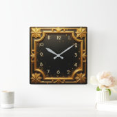 ゴールデンアールデコ スクエア壁時計 (ホーム)