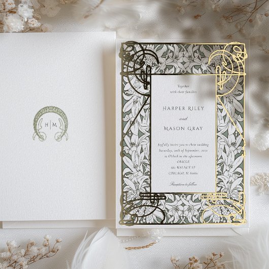 ゴールデンアールヌーボーエレガンス結婚ズ 箔招待状