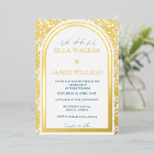 ゴールデンア結婚ーチレ無地のガル 箔招待状 (立ち正面)