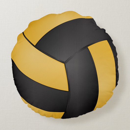 ゴールデンイエローとブラックバレーボール |カスタマイズ ラウンドクッション (裏面)