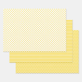 ゴールデンイエローとホワイトストライプシェブロン水玉模様 ラッピングペーパーシート
