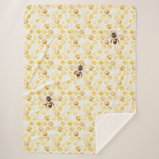 ゴールデンイエローのハニカム誕生日 シェルパブランケット (正面)
