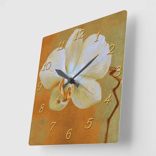 ゴールデンイエローの上の美しい白い熱帯の蘭 スクエア壁時計 (傾斜)