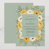 ゴールデンイエローの花のガーランドのウェディング 招待状 (正面/裏面)