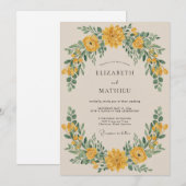 ゴールデンイエローの花輪の結婚式 招待状 (正面/裏面)