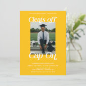 ゴールデンイエローアスリート卒業クリートオフキャップオン 招待状 (スタンド正面)