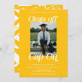 ゴールデンイエローアスリート卒業クリートオフキャップオン 招待状