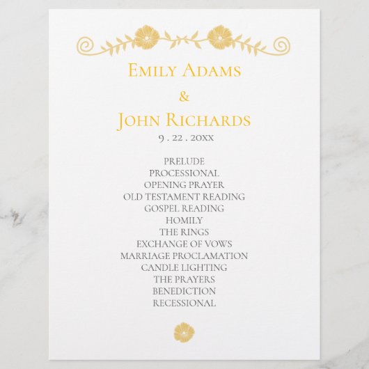 ゴールデンイエローアンドホワイトフローラ結婚式 プログラム (正面)