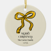 ゴールデンイエローウォーターカラーボウファミリーフォト セラミックオーナメント (正面)