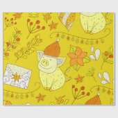 ゴールデンイエロークリスマスギフトラッピング紙 ラッピングペーパー (フラット)