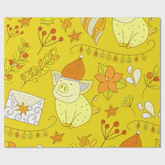 ゴールデンイエロークリスマスギフトラッピング紙 ラッピングペーパー (フラット)