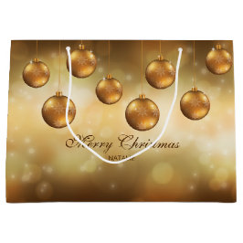 ゴールデンイエロークリスマスボーカスタムブル文字 ラージペーパーバッグ