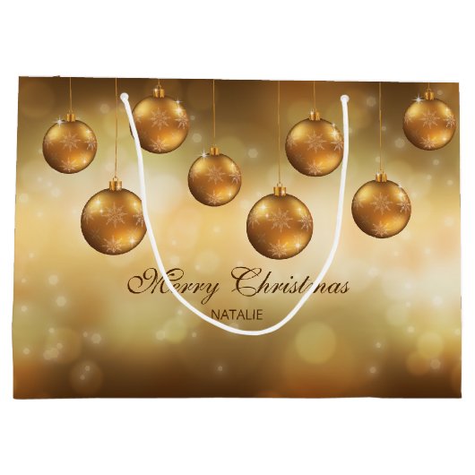 ゴールデンイエロークリスマスボーカスタムブル文字 ラージペーパーバッグ (裏面)