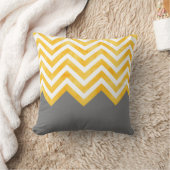ゴールデンイエローグレーシェブロンカラーブロック クッション (ブランケット)