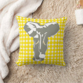 ゴールデンイエローサファリポップ・アートのドットと象 クッション (ブランケット)