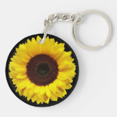 ゴールデンイエローサンフラワーオンブラックバックグラウンドカスタム キーホルダー (裏面)