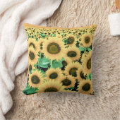 ゴールデンイエローサンフラワーフィールド クッション (ブランケット)
