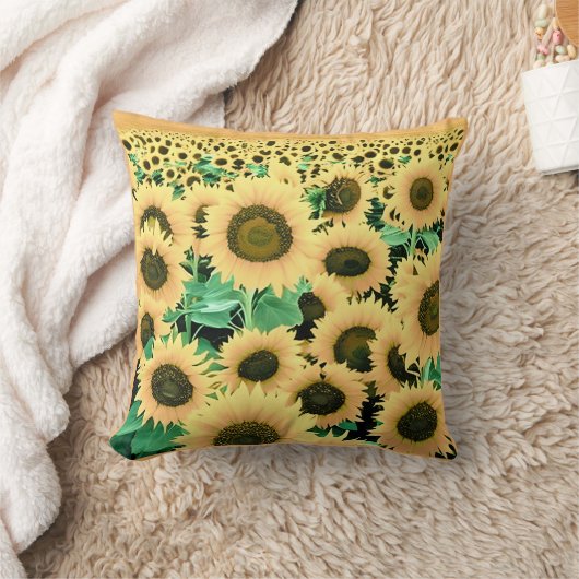 ゴールデンイエローサンフラワーフィールド クッション (ブランケット)