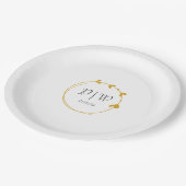 ゴールデンイエローシンプルハートリースモノグラム結婚ズ ペーパープレート (アングル)