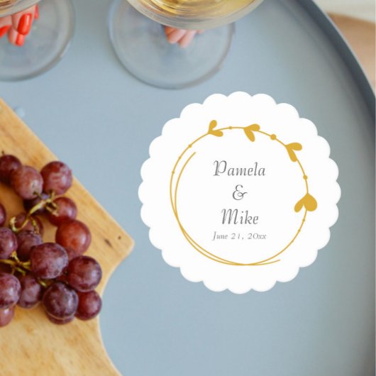 ゴールデンイエローシンプルハートリース結婚ズ ペーパーコースター