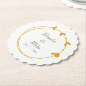 ゴールデンイエローシンプルハートリース結婚ズ ペーパーコースター (アングル)
