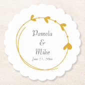 ゴールデンイエローシンプルハートリース結婚ズ ペーパーコースター (正面)