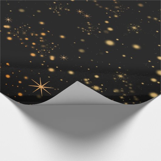 ゴールデンイエロースターズブラックナイトスカイ ラッピングペーパー (角)
