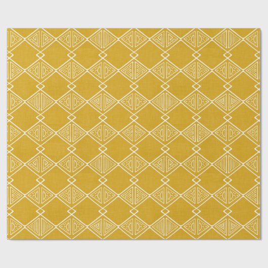 ゴールデンイエロートライバルマッドクロスインスパイアジオメトリ ラッピングペーパー (フラット)