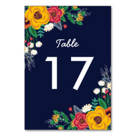 ゴールデンイエローネイビーブルーボヘミアンブーケ テーブルナンバー