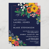 ゴールデンイエローネイビーブルーボヘミアンブーケ 招待状 (正面/裏面)