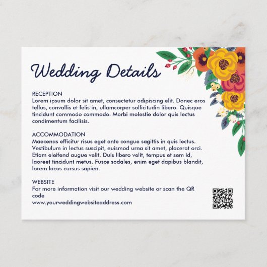 ゴールデンイエローネイビーブルーボホブーケQRコード エンクロージャーカード (正面)