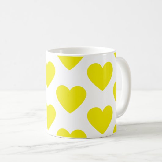 ゴールデンイエローハートおもしろいホワイトコーヒーマグ コーヒーマグカップ (正面右)