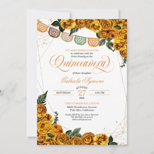 ゴールデンイエローバラパペルピカドフィエスタキンセアニラ 招待状 (正面)