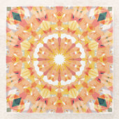 ゴールデンイエローピンクグリーン星折衷式デコール ガラスコースター (正面)