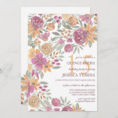 ゴールデンイエローピンクフローラウォーターカラーキンセアニラ 招待状 (正面/裏面)