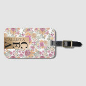 ゴールデンイエローピンクフローラ水彩モノグラム ラゲッジタグ (正面横)