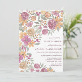 ゴールデンイエローピンクフローラ水彩赤ちゃんシャワー 招待状 (スタンド正面)