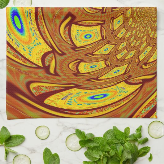 ゴールデンイエローベースボールグローブアートプリント キッチンタオル (折り畳み)